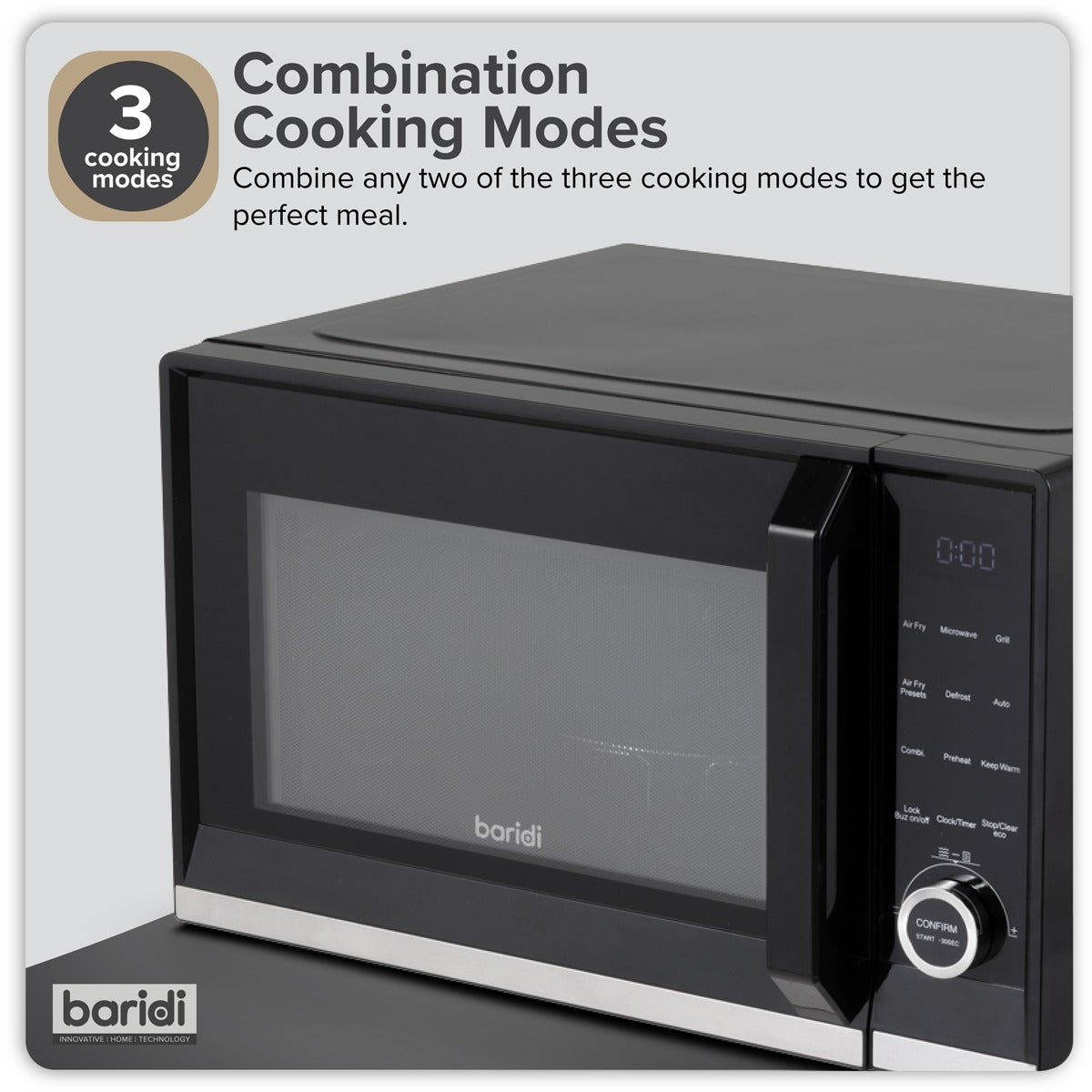 Baridi 7-in-1 Air Fryer Microwave & Grill, 28L Capacity - Black DH277