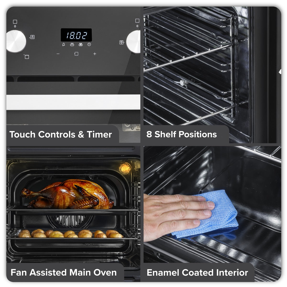 Baridi 72cm Built-Under Double Oven, 74L Capacity, Energy Rating A - Black DH278