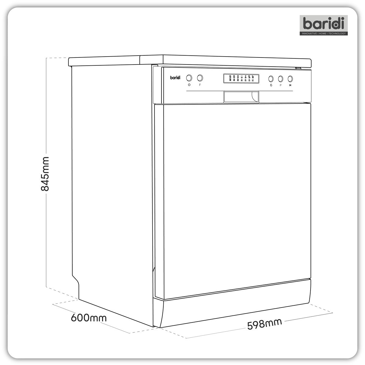 Baridi Regular Sized Freestanding Dishwasher 60cm Wide 13 Place Settings - Silver DH280