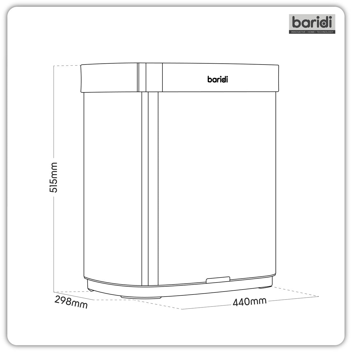 Baridi Sensor Bin 50L - Black/Stainless Steel DH281