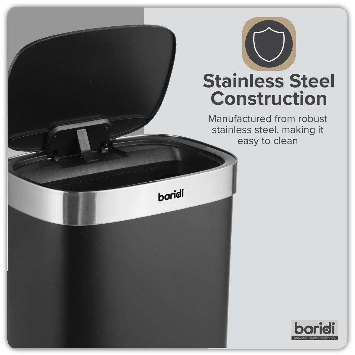Baridi Sensor Bin 65L - Black/Stainless Steel DH282