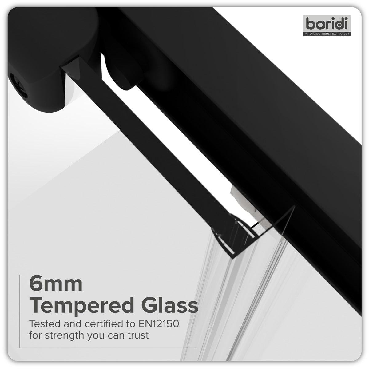 Baridi Sliding Shower Door 1000 x 1850mm, 6mm Tempered Glass, Reversible - Black DH293