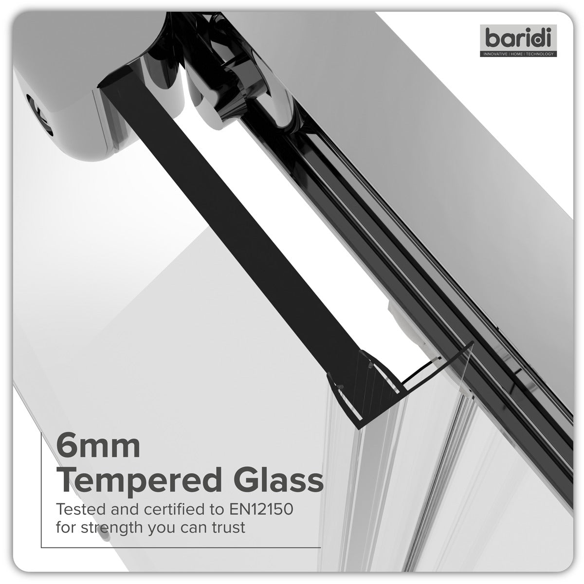 Baridi Sliding Shower Door 1200 x 1850mm, 6mm Tempered Glass, Reversible - Black DH295