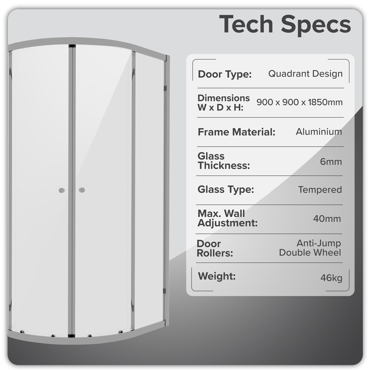 Baridi Quadrant Shower Entry Enclosure 900 x 900 x 1850mm with 6mm Tempered Glass - Chrome DH302