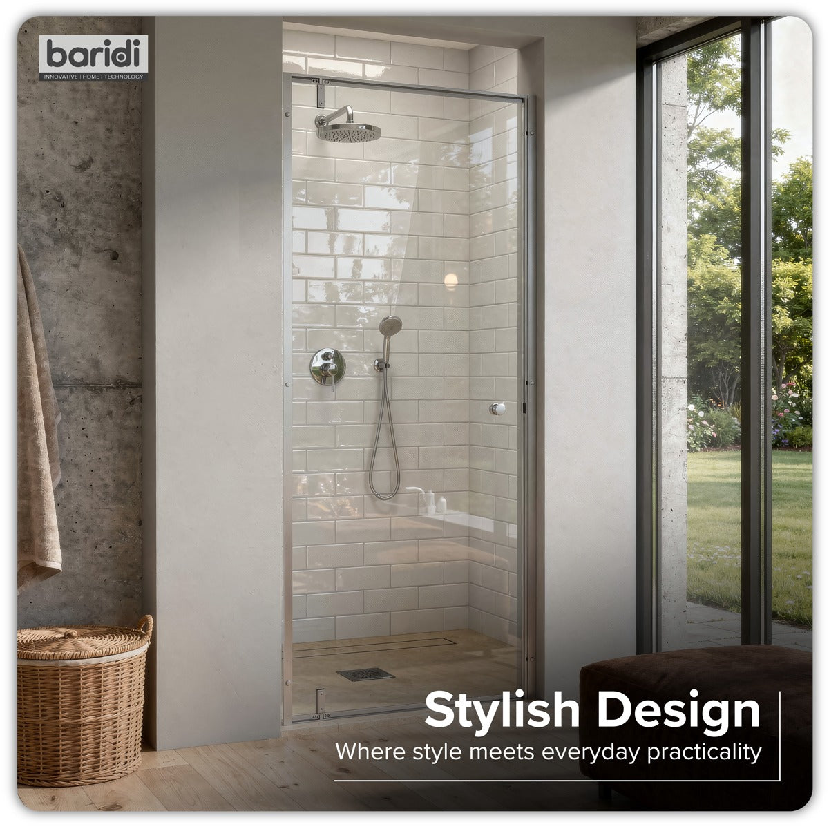 Baridi Hinged Shower Door 800 x 1850mm, 6mm Tempered Glass, Reversible - Chrome DH306