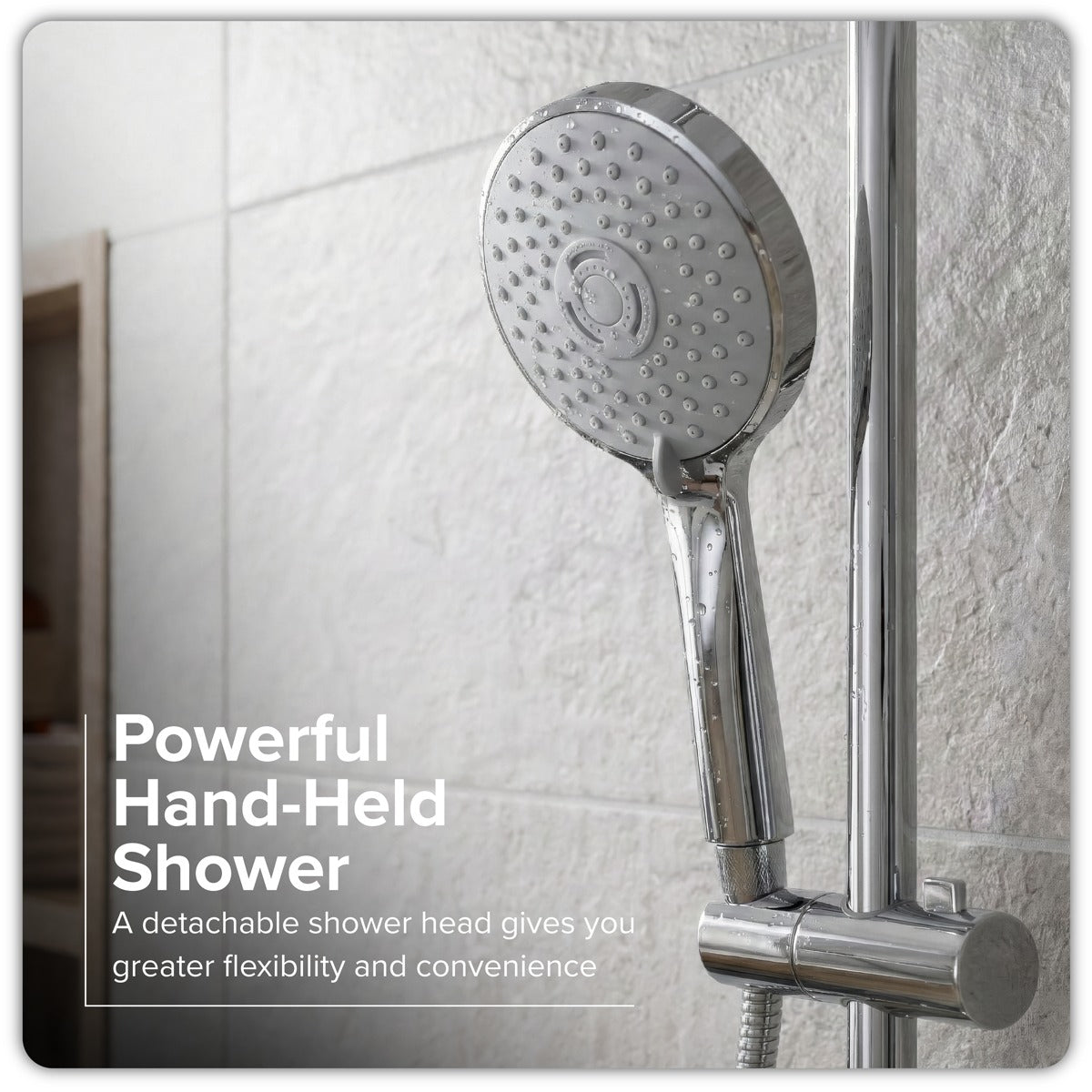 Baridi Thermostatic Shower Mixer Set, 20cm Round Head, Adjustable Rail - Chrome DH314