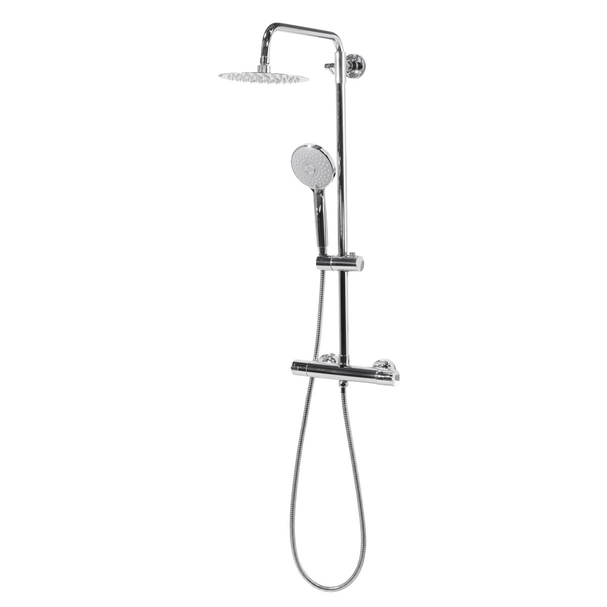 Baridi Thermostatic Shower Mixer Set, 20cm Round Head, Adjustable Rail - Chrome DH314