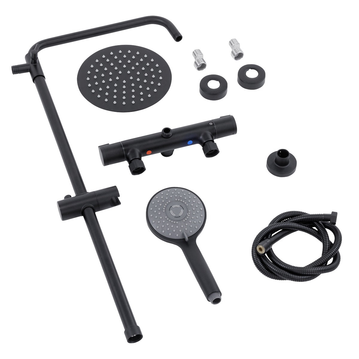 Baridi Thermostatic Shower Mixer Set, 20cm Round Head, Adjustable Rail - Black DH315