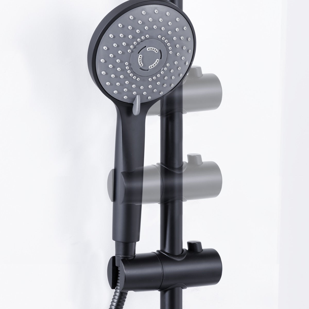 Baridi Thermostatic Shower Mixer Set, 20cm Round Head, Adjustable Rail - Black DH315
