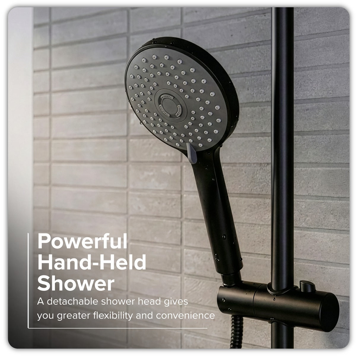 Baridi Thermostatic Shower Mixer Set, 20cm Round Head, Adjustable Rail - Black DH315