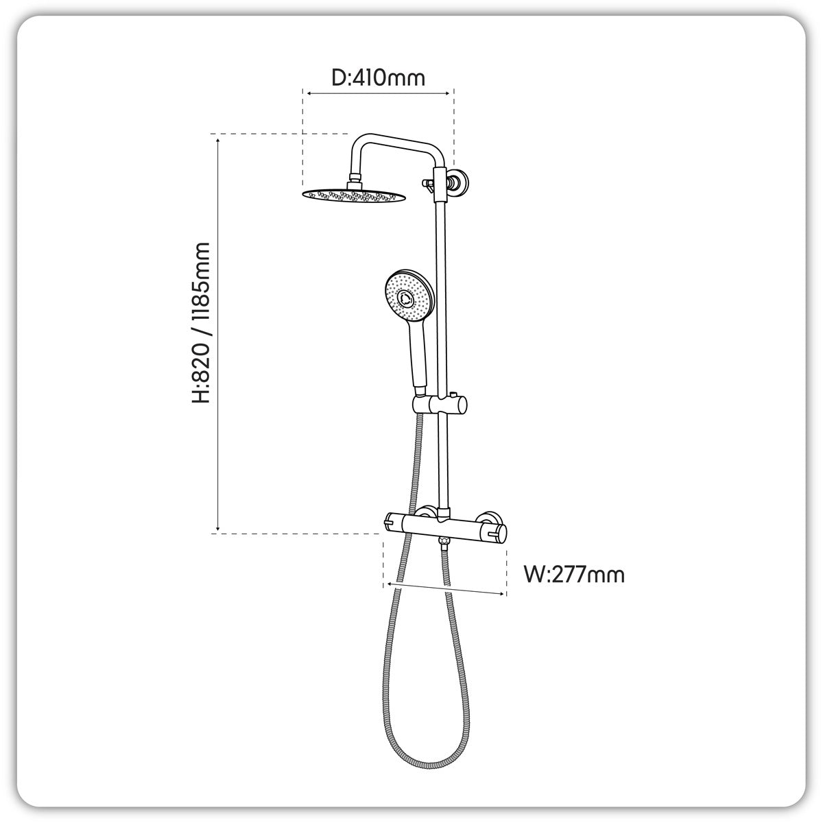 Baridi Thermostatic Shower Mixer Set, 20cm Round Head, Adjustable Rail - Black DH315
