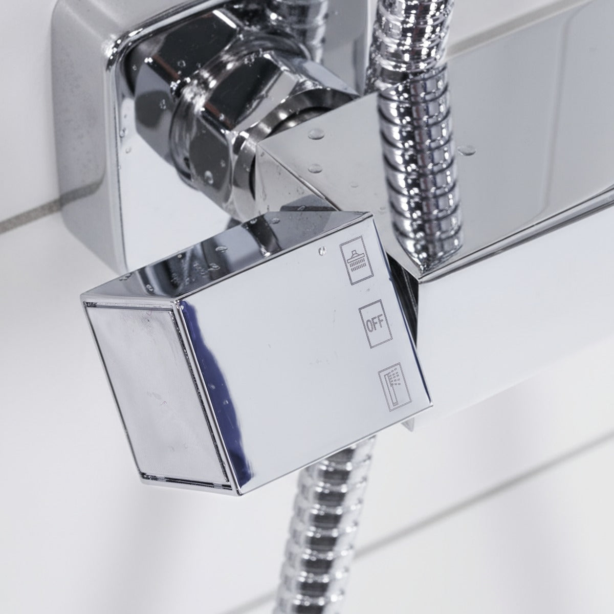 Baridi Thermostatic Shower Mixer Set, 20x20cm Square Head, Adjustable Rail - Chrome DH316