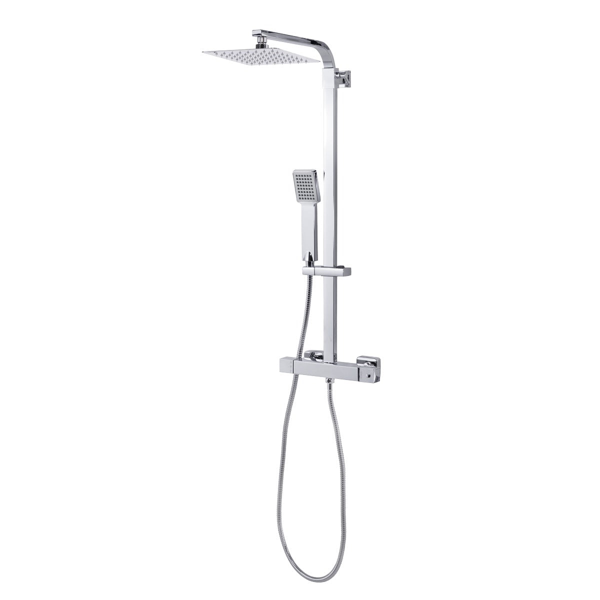 Baridi Thermostatic Shower Mixer Set, 20x20cm Square Head, Adjustable Rail - Chrome DH316