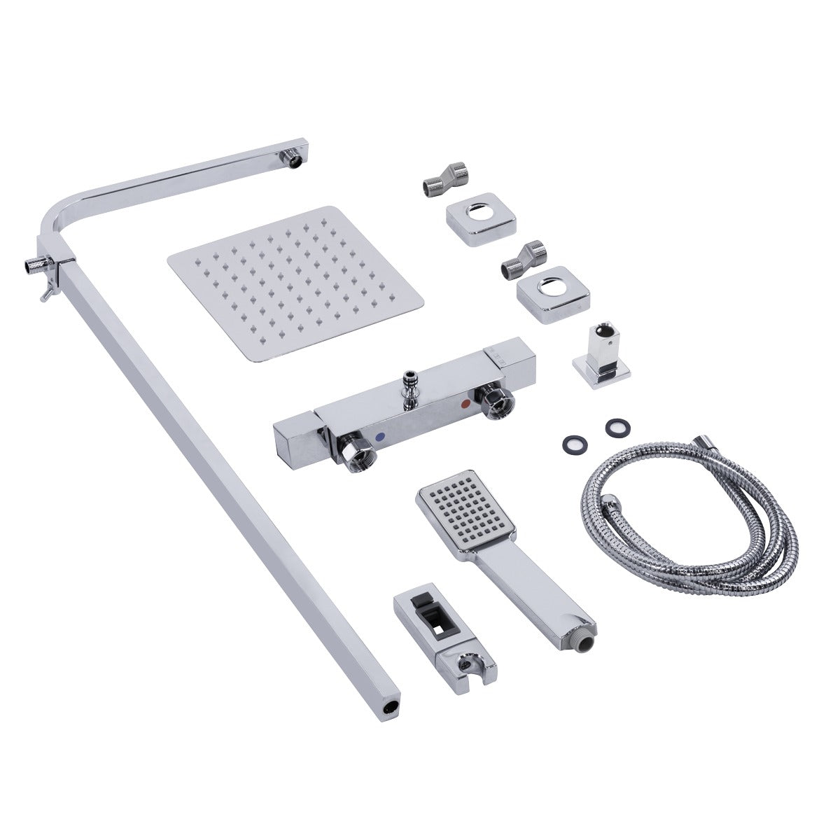 Baridi Thermostatic Shower Mixer Set, 20x20cm Square Head, Adjustable Rail - Chrome DH316