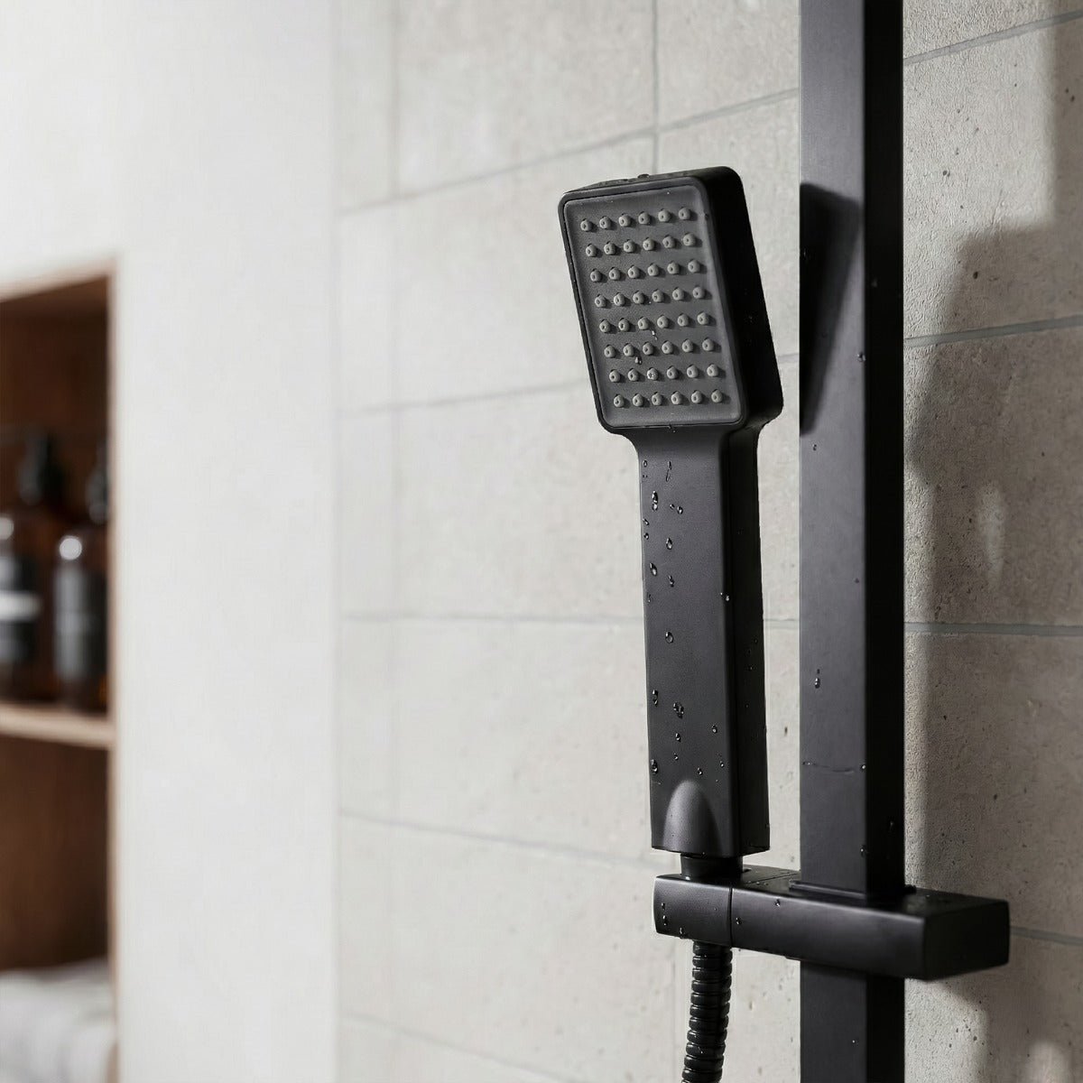 Baridi Thermostatic Shower Mixer Set, 20x20cm Square Head, Adjustable Rail - Black DH317