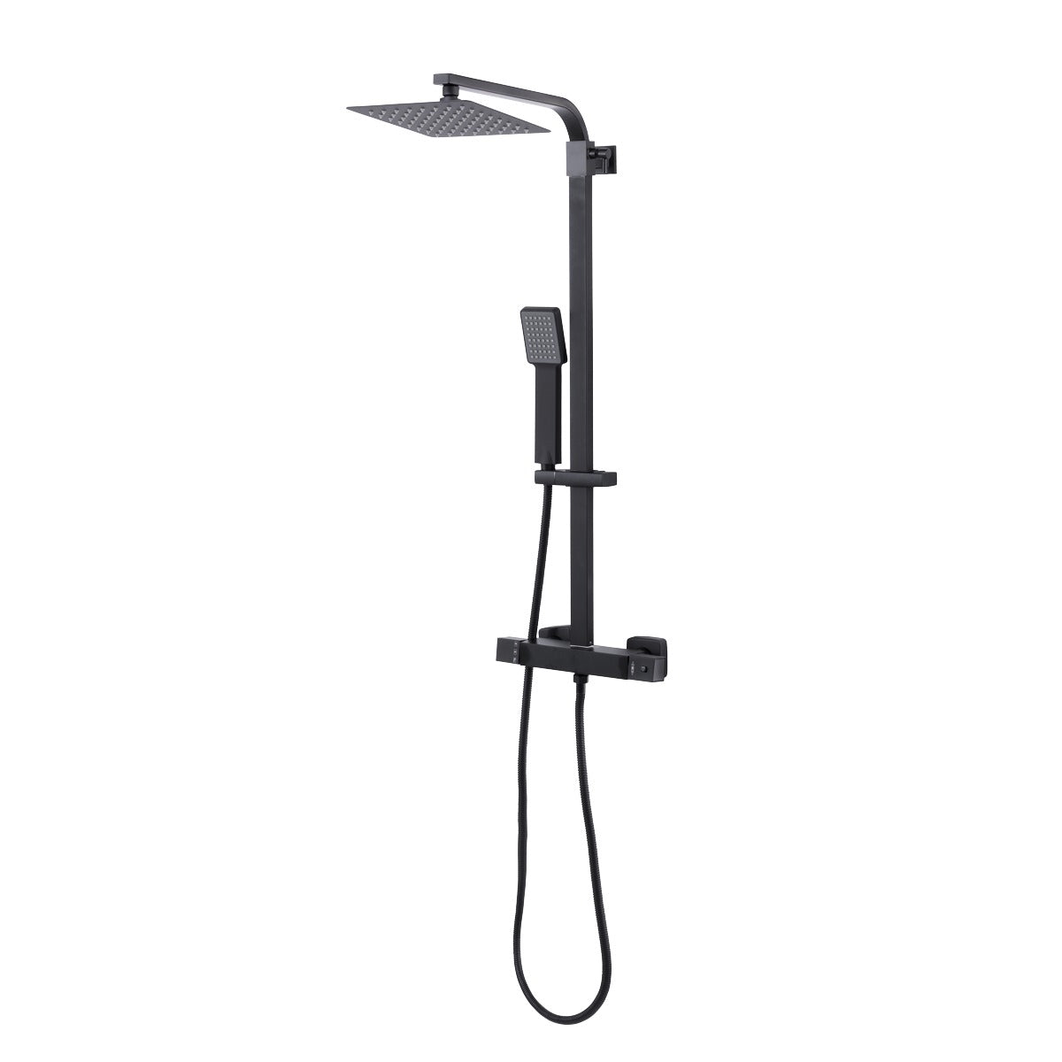 Baridi Thermostatic Shower Mixer Set, 20x20cm Square Head, Adjustable Rail - Black DH317