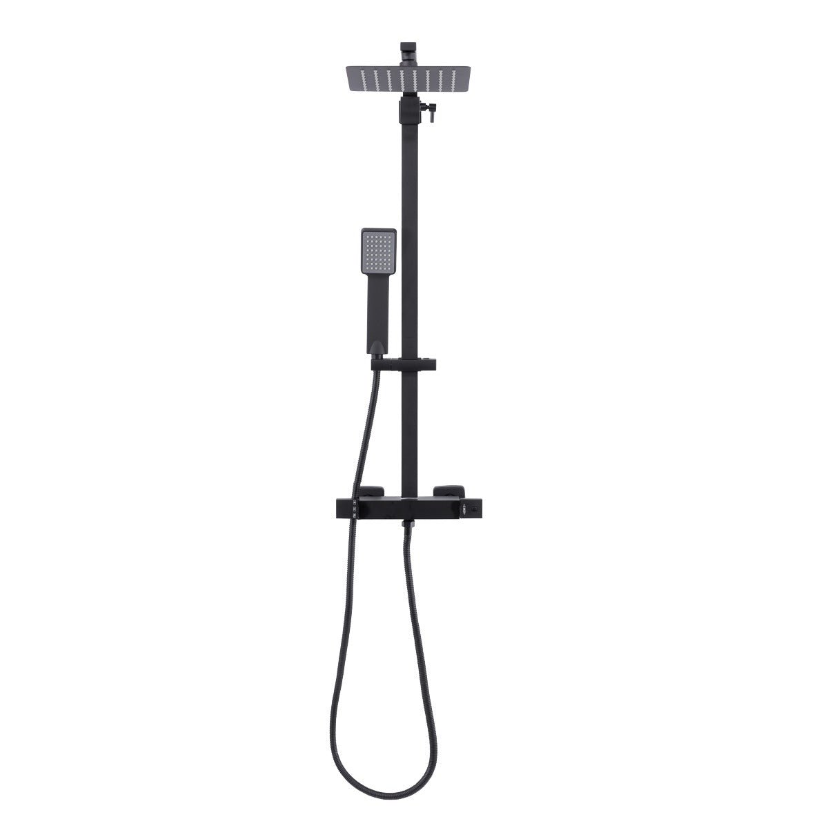 Baridi Thermostatic Shower Mixer Set, 20x20cm Square Head, Adjustable Rail - Black DH317