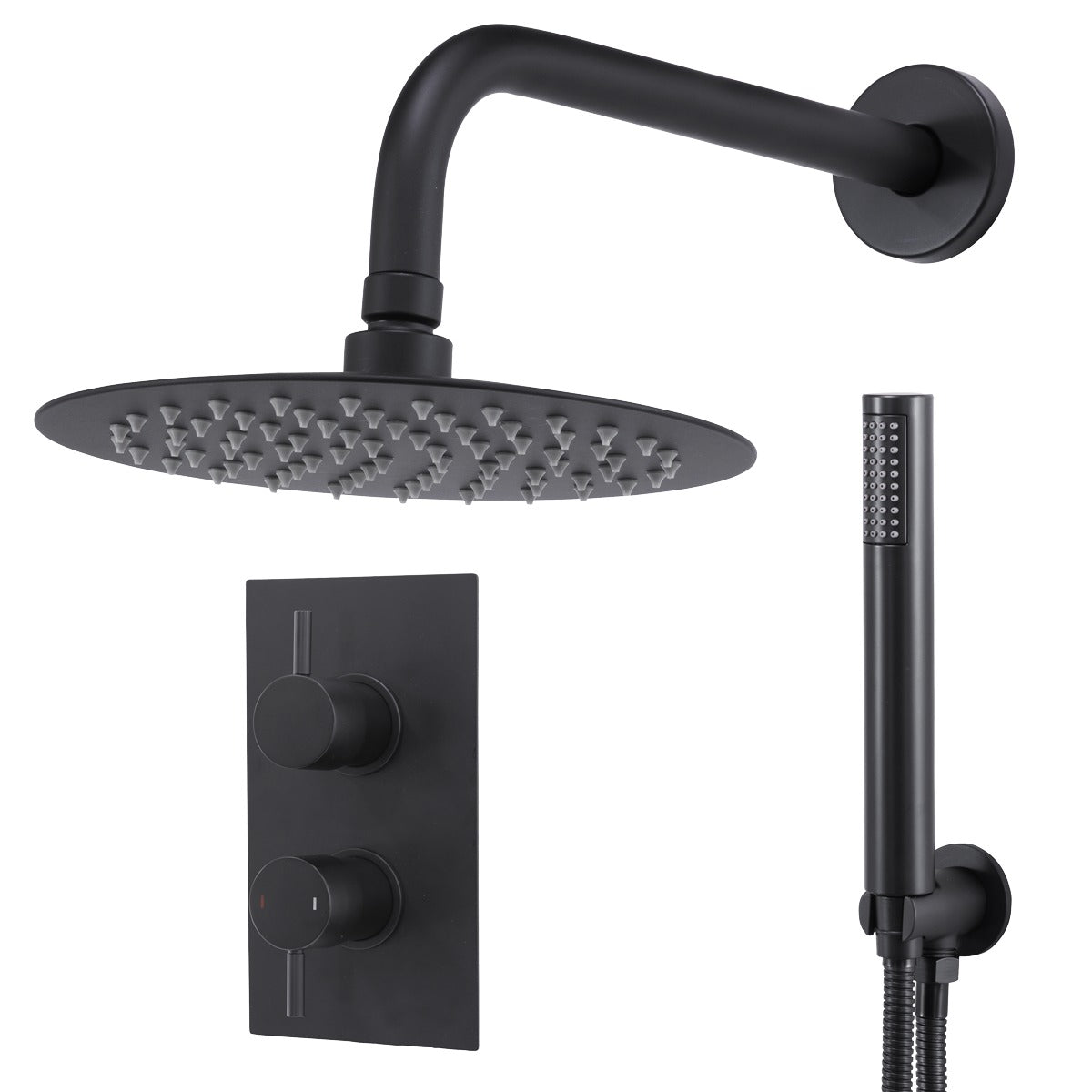 Baridi Concealed Thermostatic Shower Set, 20cm Round Head & Hand Shower - Black DH319