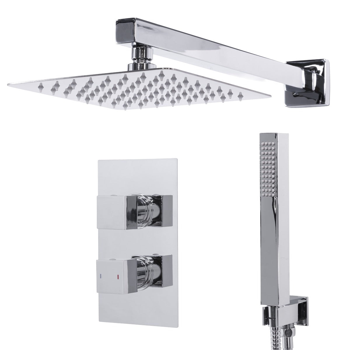 Baridi Concealed Thermostatic Shower Set 20 x 20cm Square Head & Hand Shower - Chrome DH320