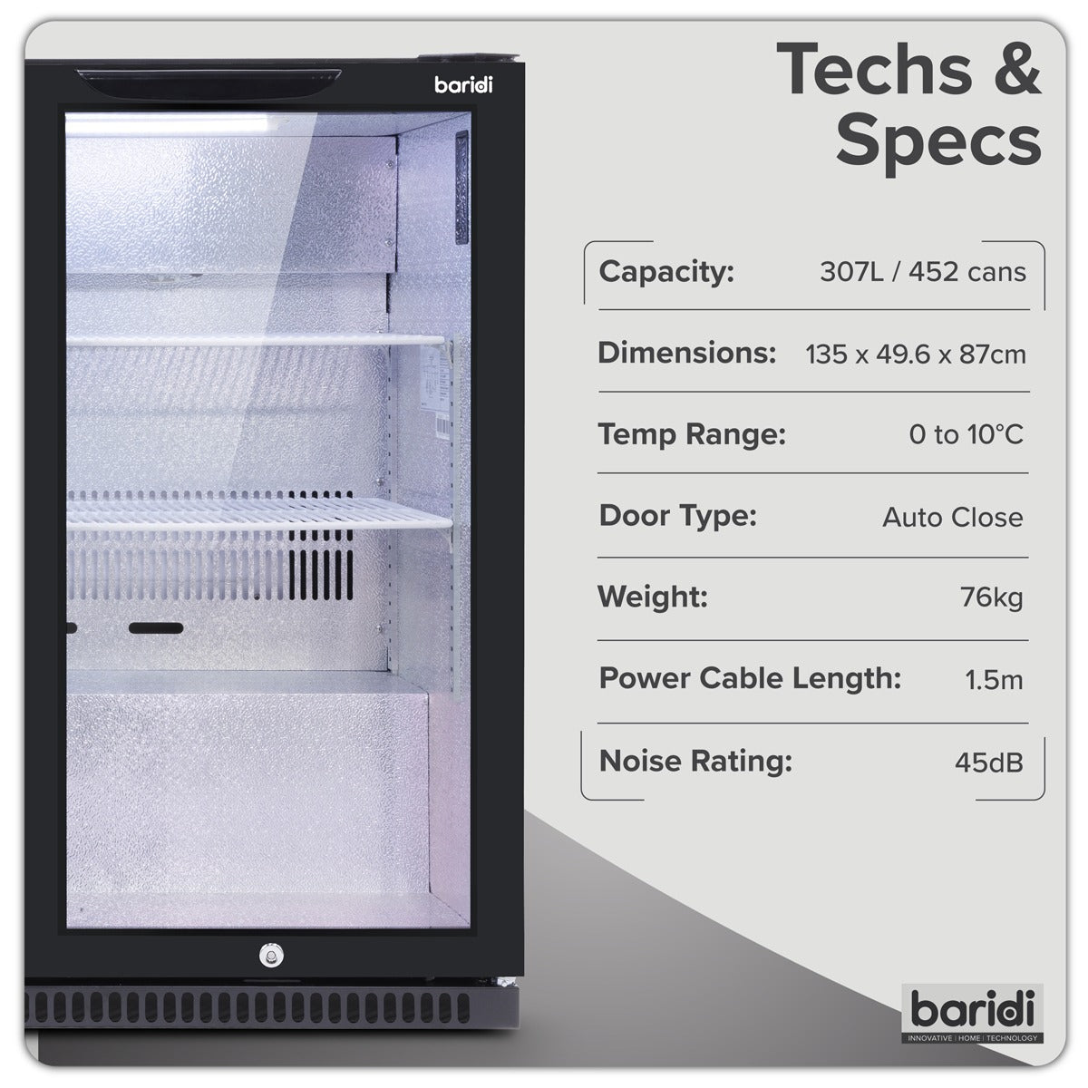 Baridi Hinged Triple Door, Back Bar Drinks Fridge/Cooler, 307L Capacity DH336