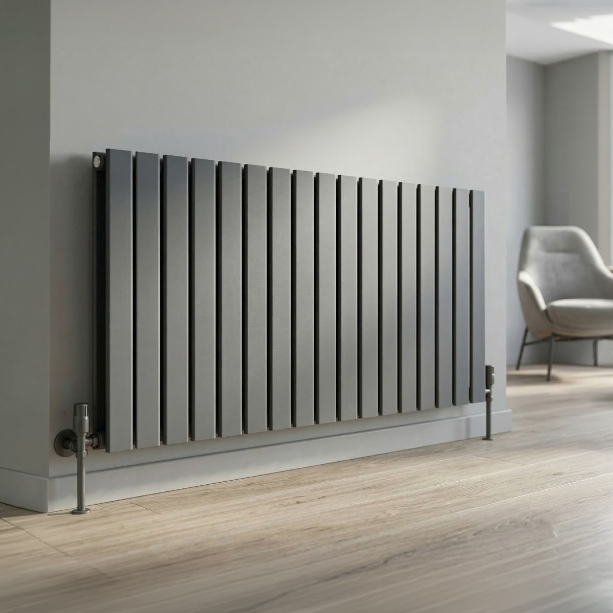 Baridi Horizontal Radiator Contemporary Double Flat Panel Design 600 x 1190mm – Anthracite DH342