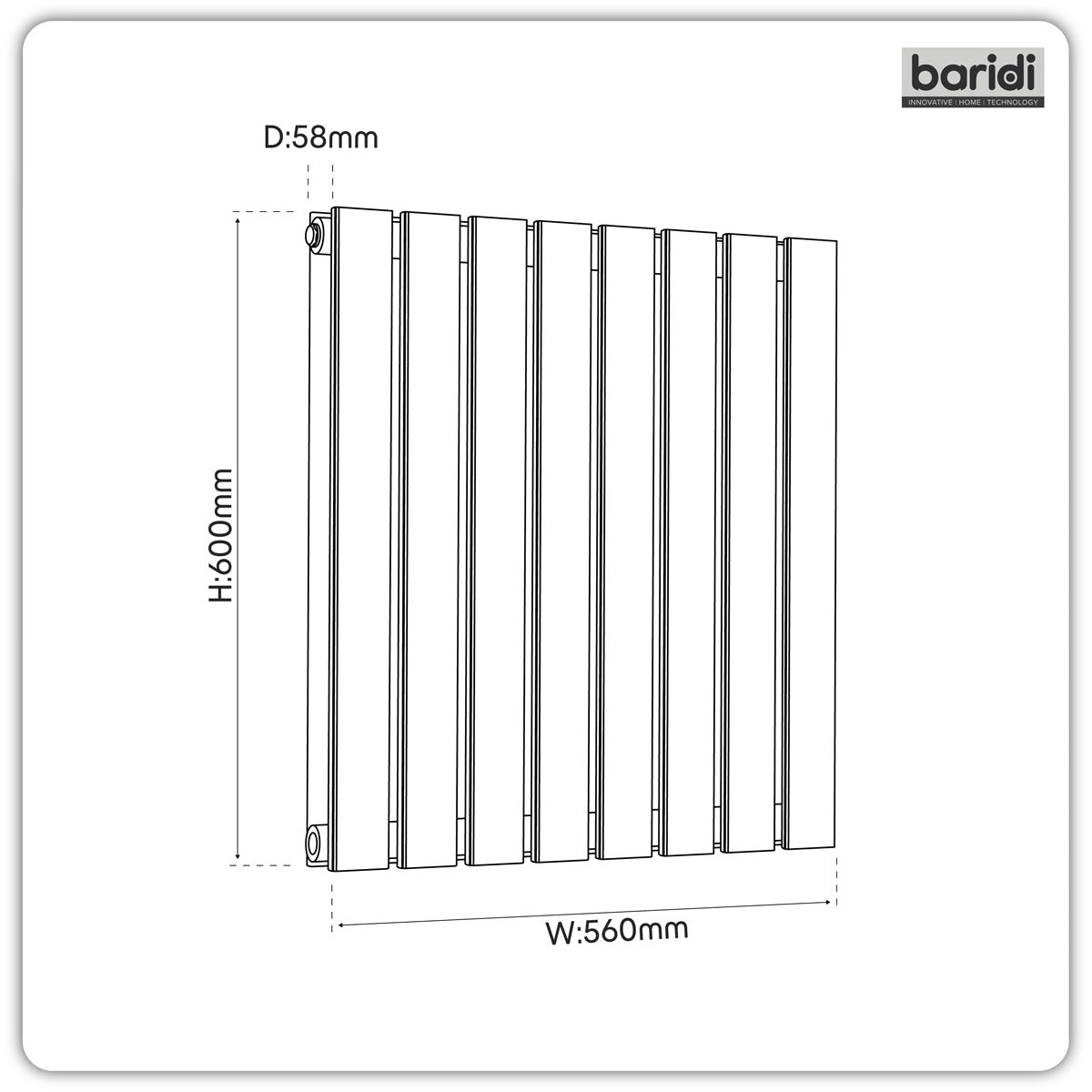 Baridi Horizontal Radiator Contemporary Double Flat Panel Design 600 x 560mm – Black DH344