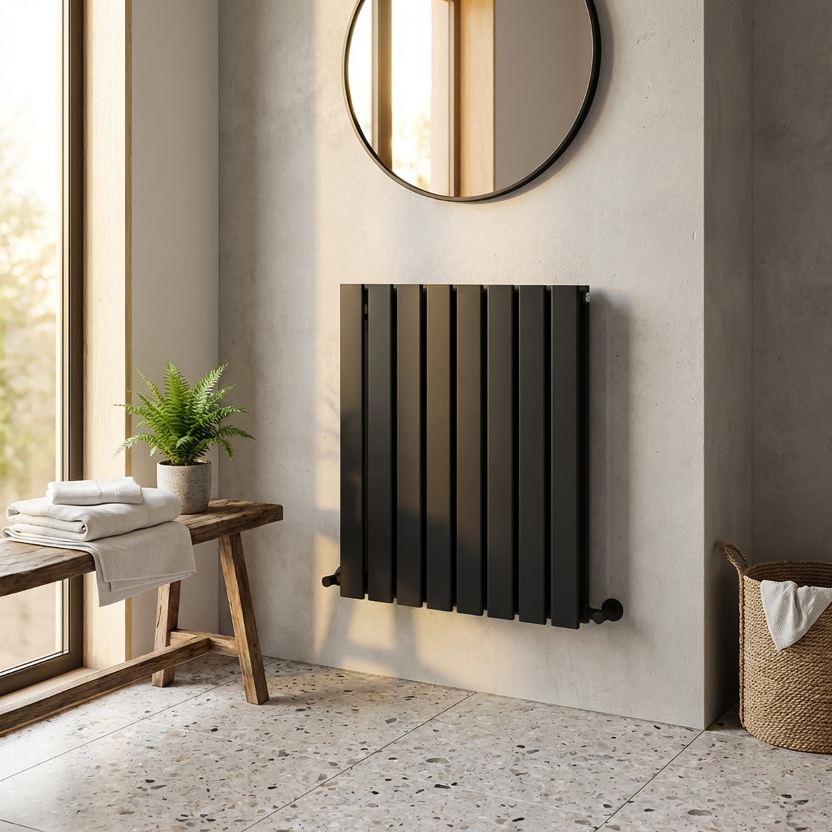 Baridi Horizontal Radiator Contemporary Double Flat Panel Design 600 x 560mm – Black DH344