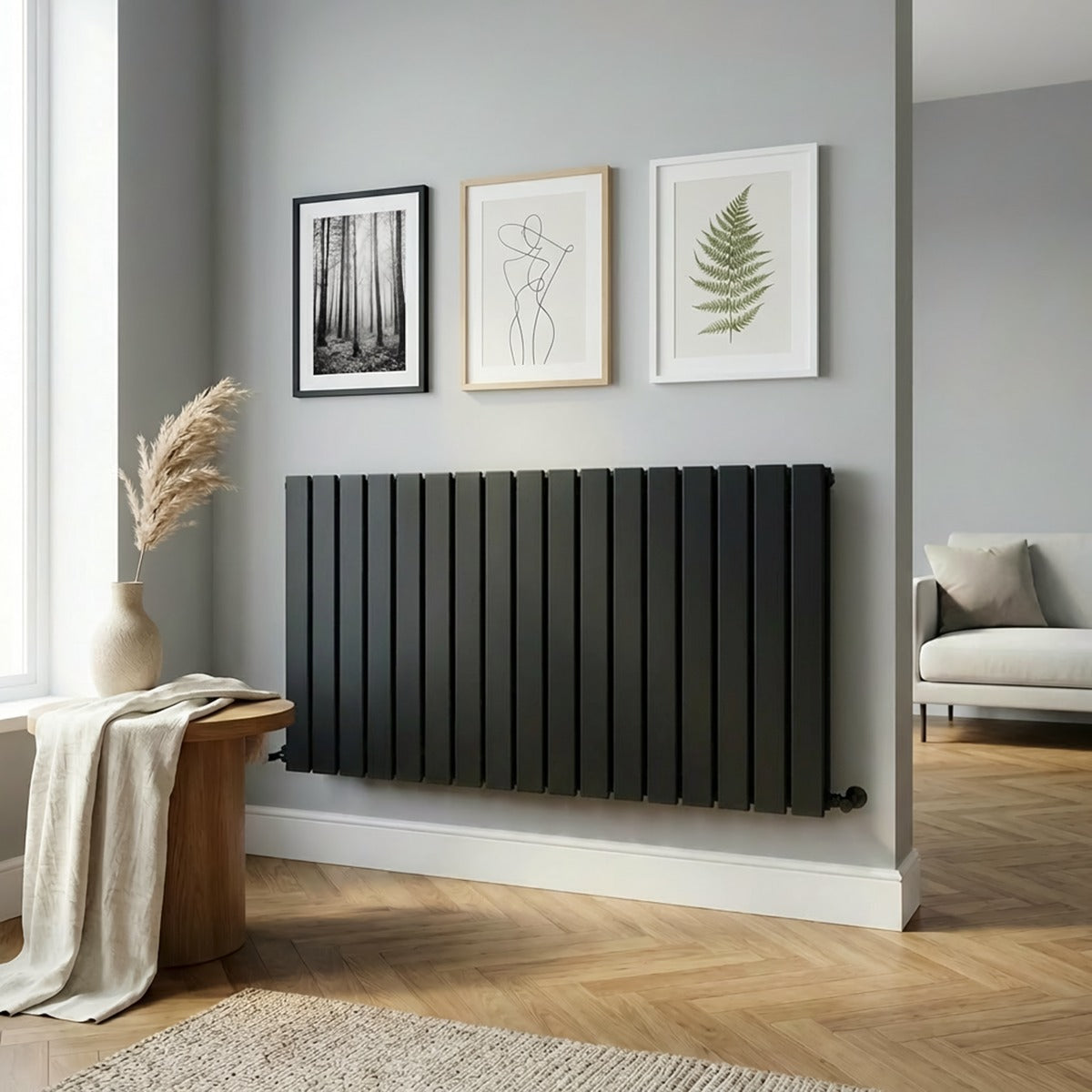 Baridi Horizontal Radiator Contemporary Double Flat Panel Design 600 x 1190mm – Black DH347