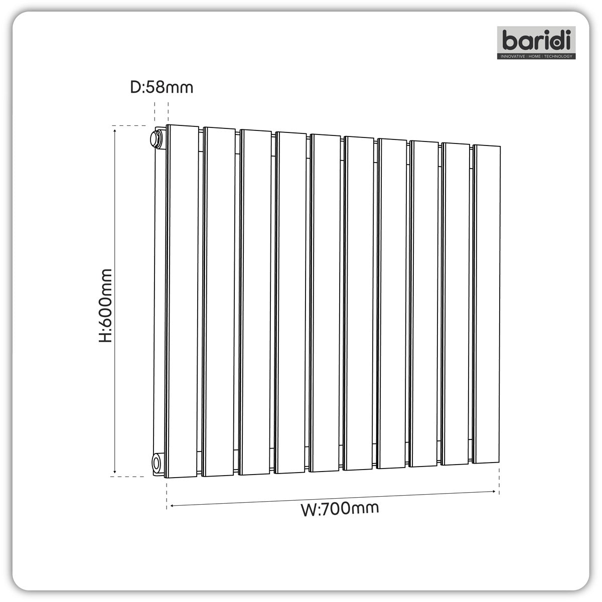 Baridi Horizontal Radiator Contemporary Double Flat Panel Design 600 x 700mm - White DH350