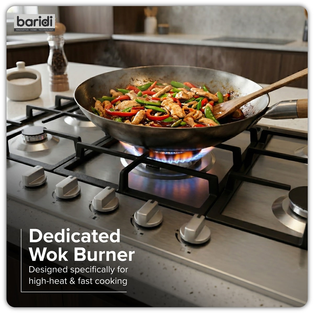 Baridi 90cm Gas Hob Stainless Steel with 5 Burners, Cast Iron Supports & Auto Ignition 11kW DH382