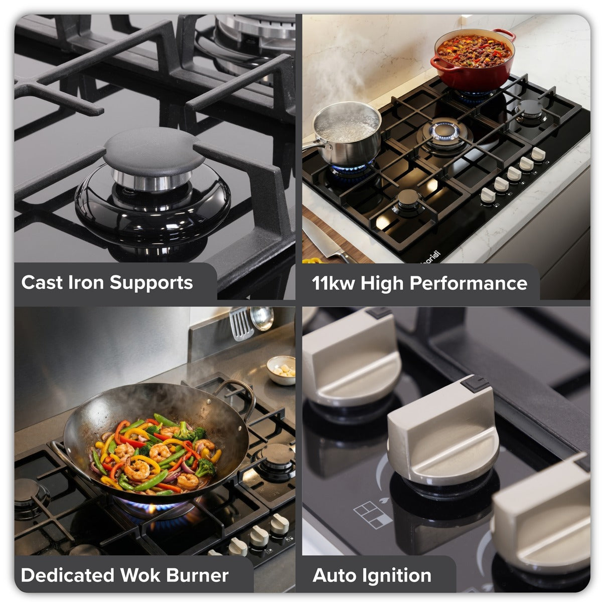 Baridi 90cm Gas Hob Glass with 5 Burners, Cast Iron Supports & Auto Ignition 11kW DH383