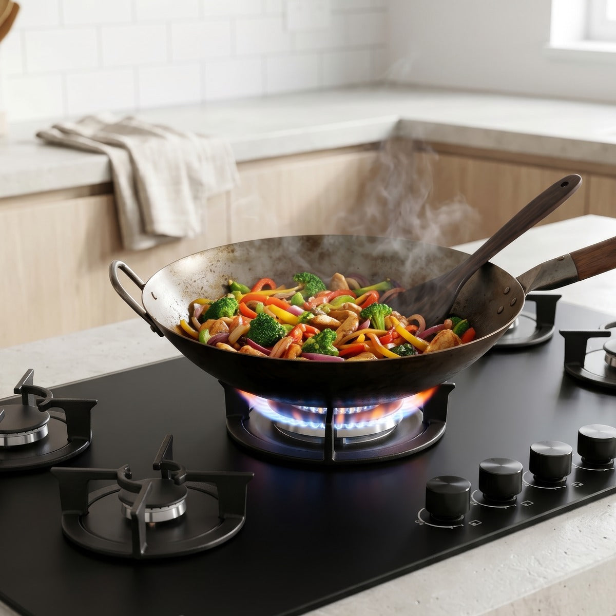 Baridi 90cm Gas Hob Matt Black Glass 5 Burners Cast Iron Supports & Auto Ignition 10.4kW DH385