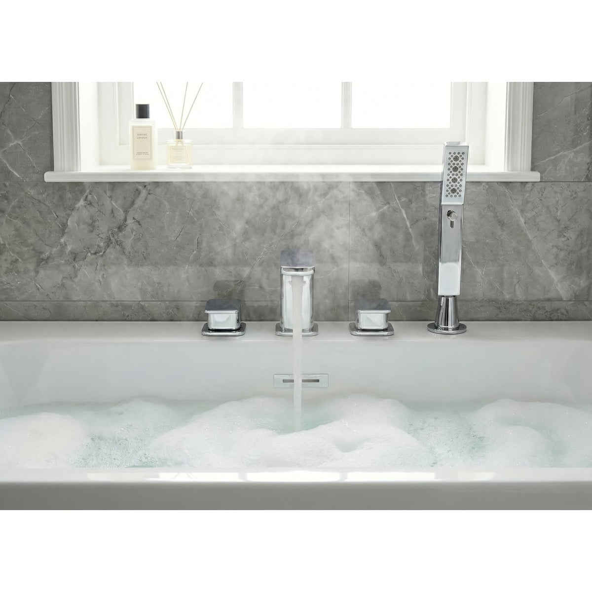 Baridi Bath Mounting 4-Hole Mixer Tap with Shower Head - Chrome DH398