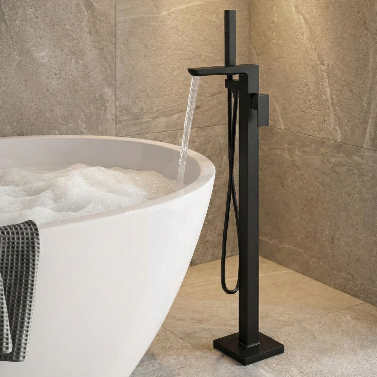Baridi Freestanding Bath Mixer Tap with Shower - Matt Black DH401