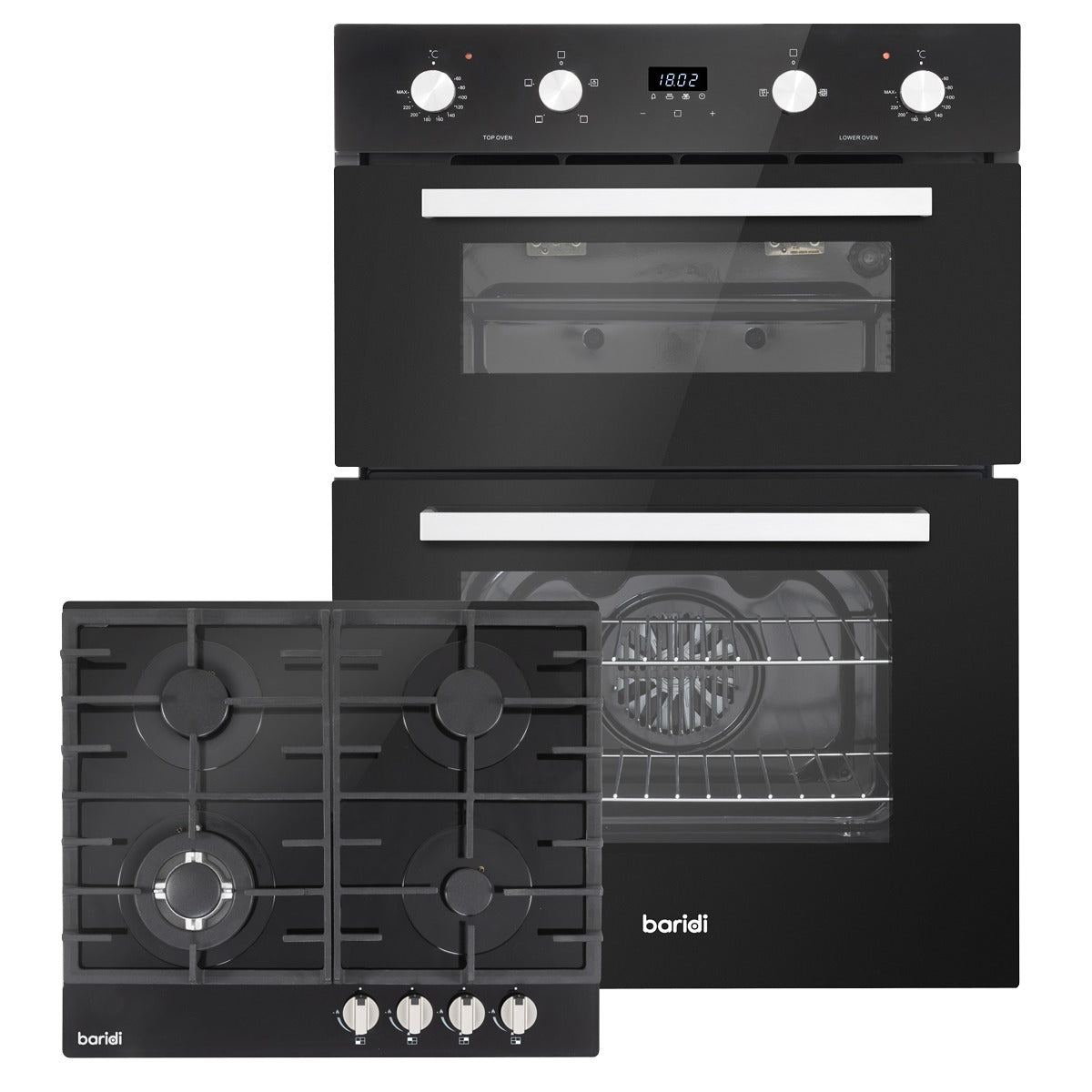 Baridi 72cm Built-Under Double Oven & Black Glass Gas Hob Appliance Bundle – 60cm Wide DH449
