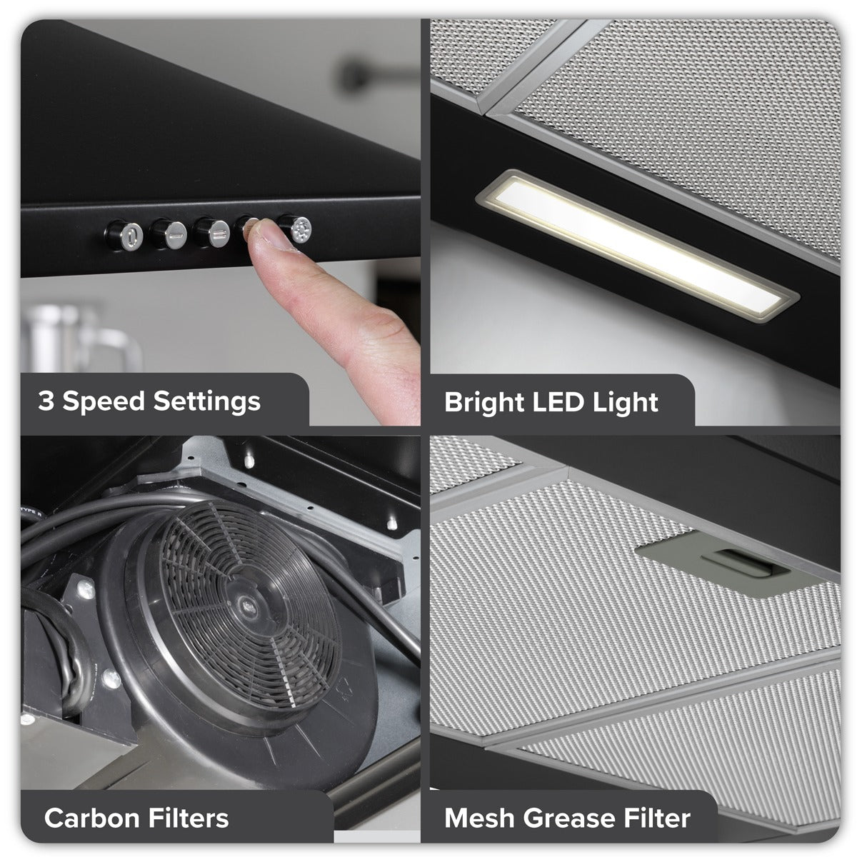 Baridi Cooker Hood, Chimney Style with Carbon Filters 90cm - Black DH59