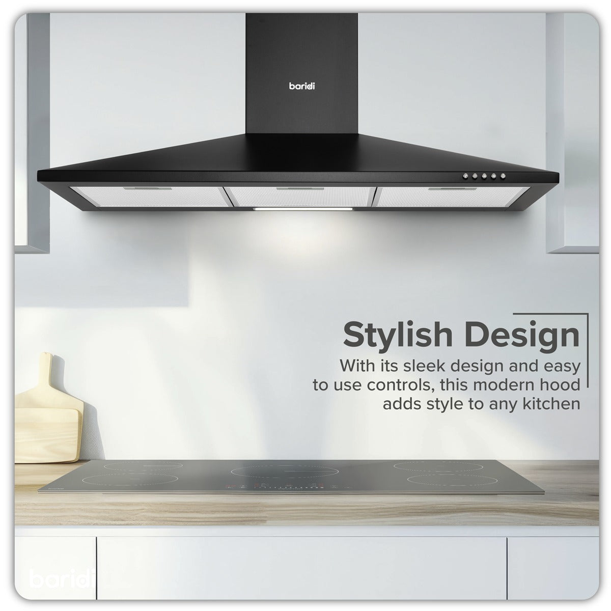Baridi Cooker Hood, Chimney Style with Carbon Filters 90cm - Black DH59