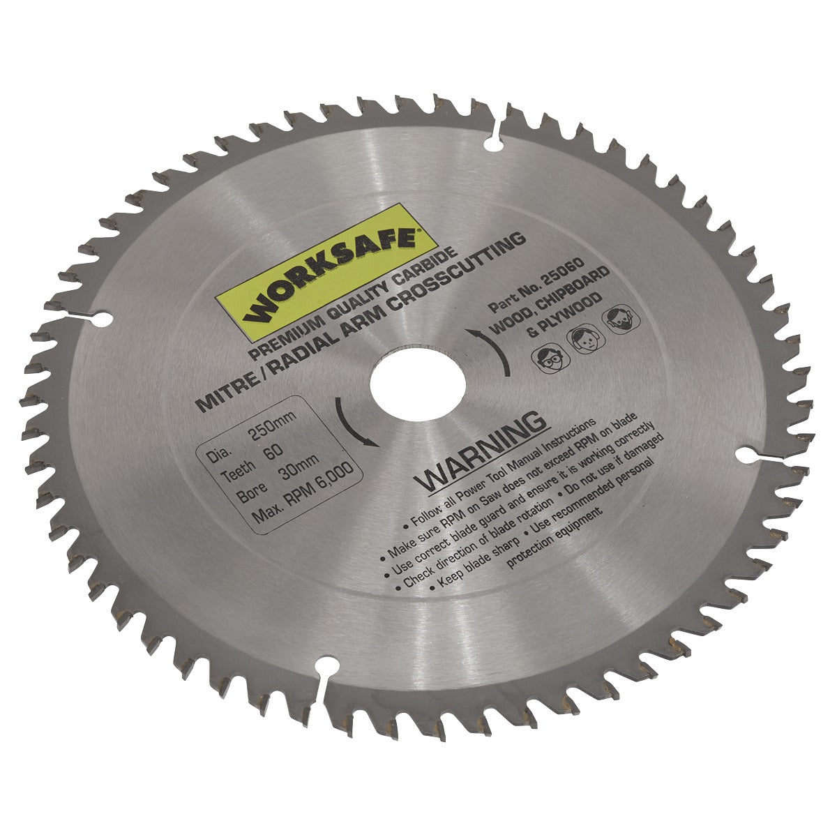 Worksafe TCT Saw Blade 250 x 30mm 60tpu 25060