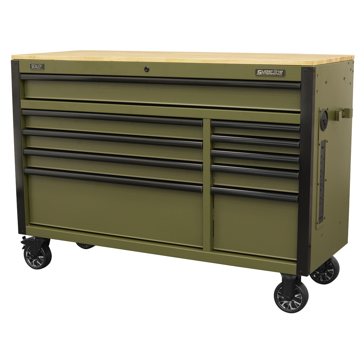 Superline PRO Mobile Trolley with Wooden Worktop & Power Bar 10 Drawer 1320mm AP5210KBE