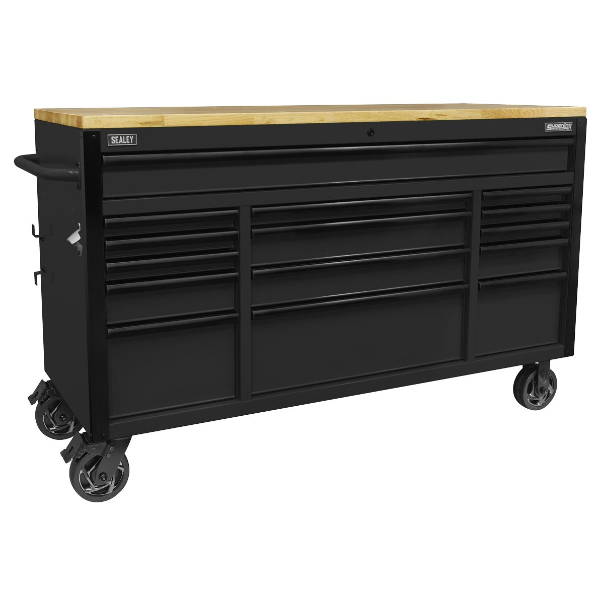 Superline PRO Black Edition Mobile Trolley with Wooden Worktop 15 Drawer 1549mm AP6215BE