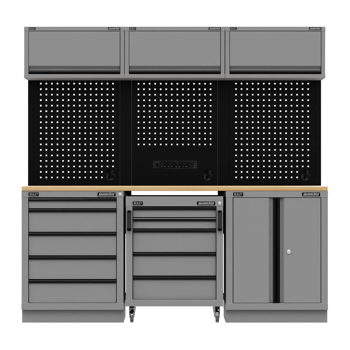Superline PRO Black Edition Storage System with Rubber Wood Worktop 2.04m APMSBESTACK03W