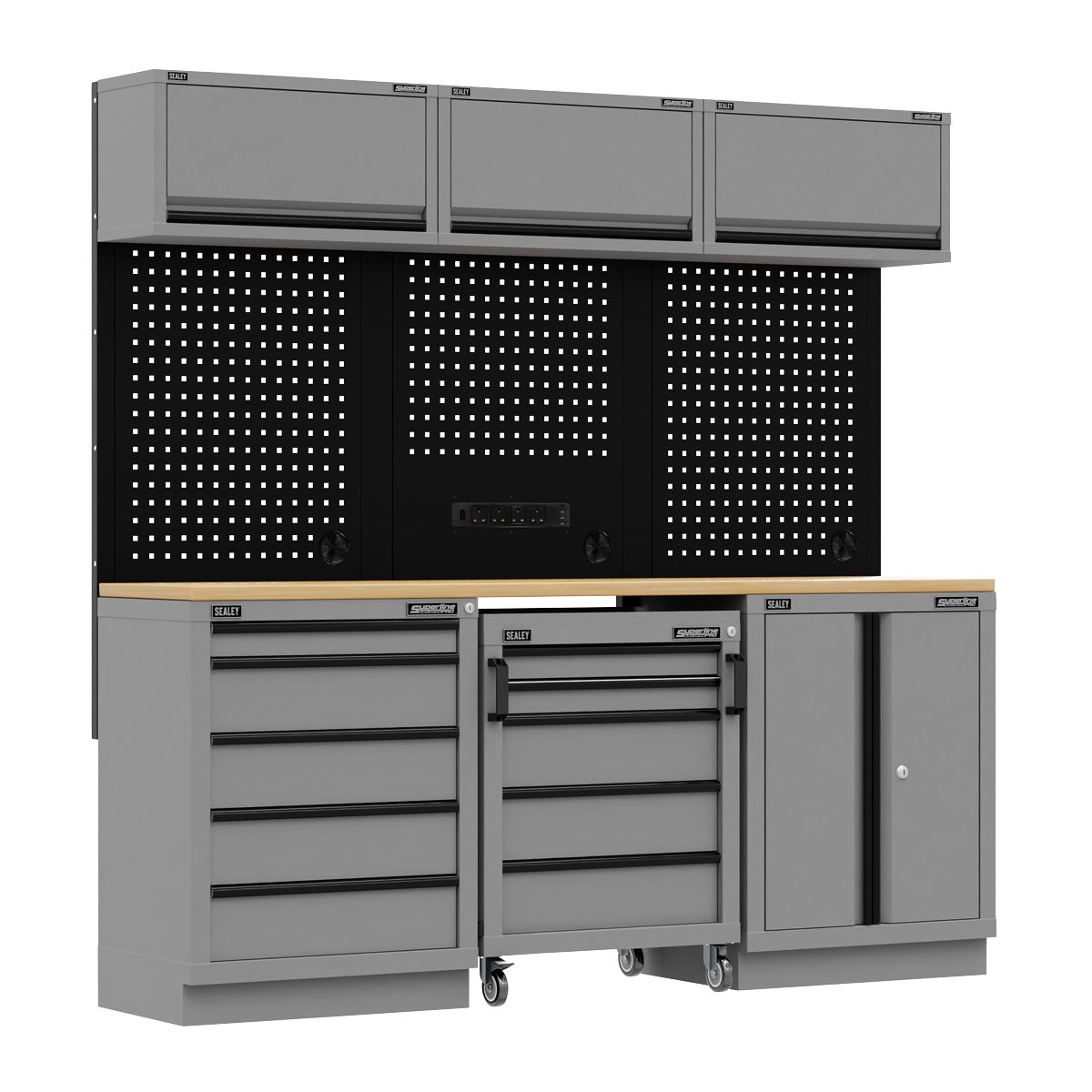 Superline PRO Black Edition Storage System with Rubber Wood Worktop 2.04m APMSBESTACK03W