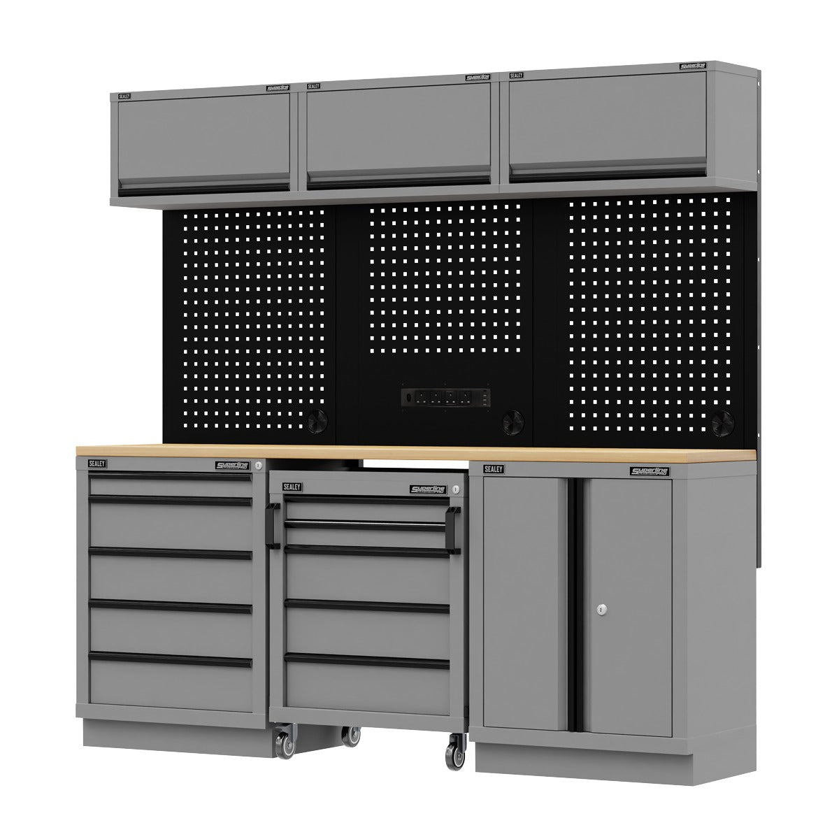 Superline PRO Black Edition Storage System with Rubber Wood Worktop 2.04m APMSBESTACK03W