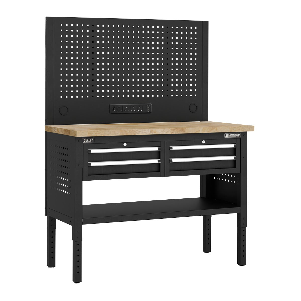 Superline PRO Modular Workbench with 4 Drawers Wooden Worktop 1265mm APMWB50COMBO2W