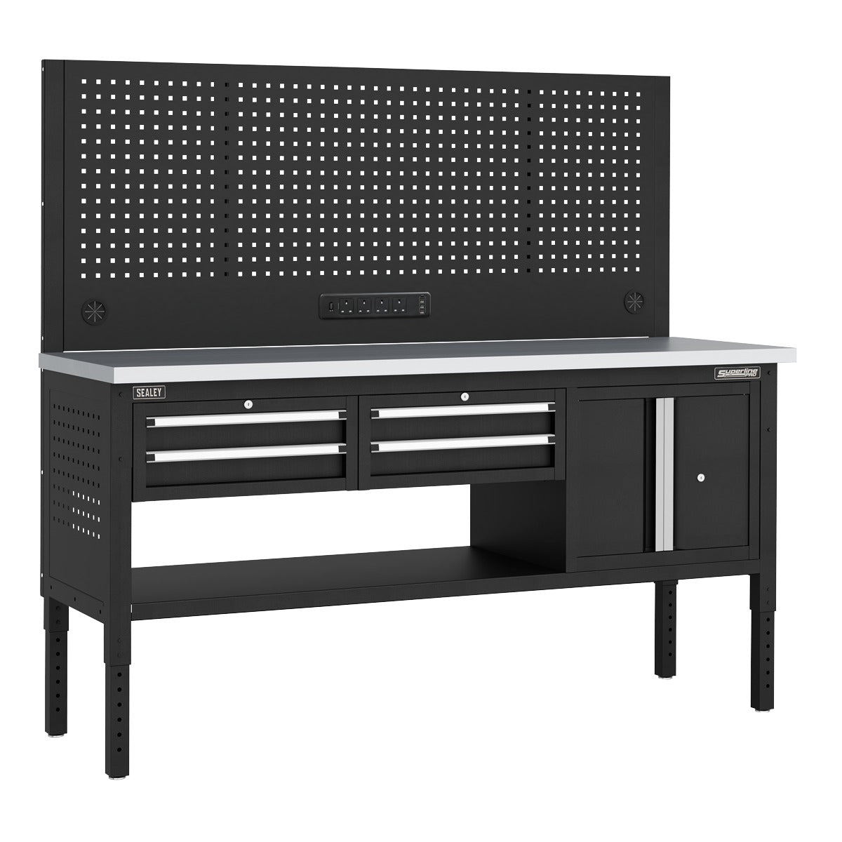 Superline PRO Modular Workbench with 4 Drawers & Cupboard Stainless Steel Worktop 1830mm APMWB72COMBO1SS