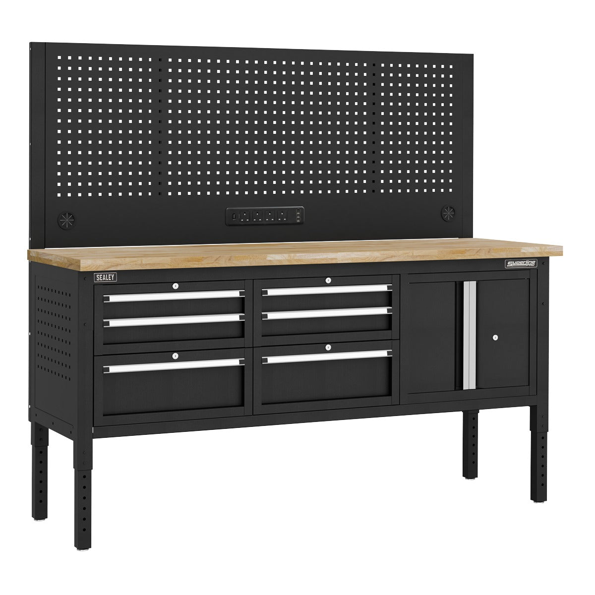 Superline PRO Modular Workbench with 6 Drawers & Cupboard Wooden Worktop 1830mm APMWB72COMBO2W