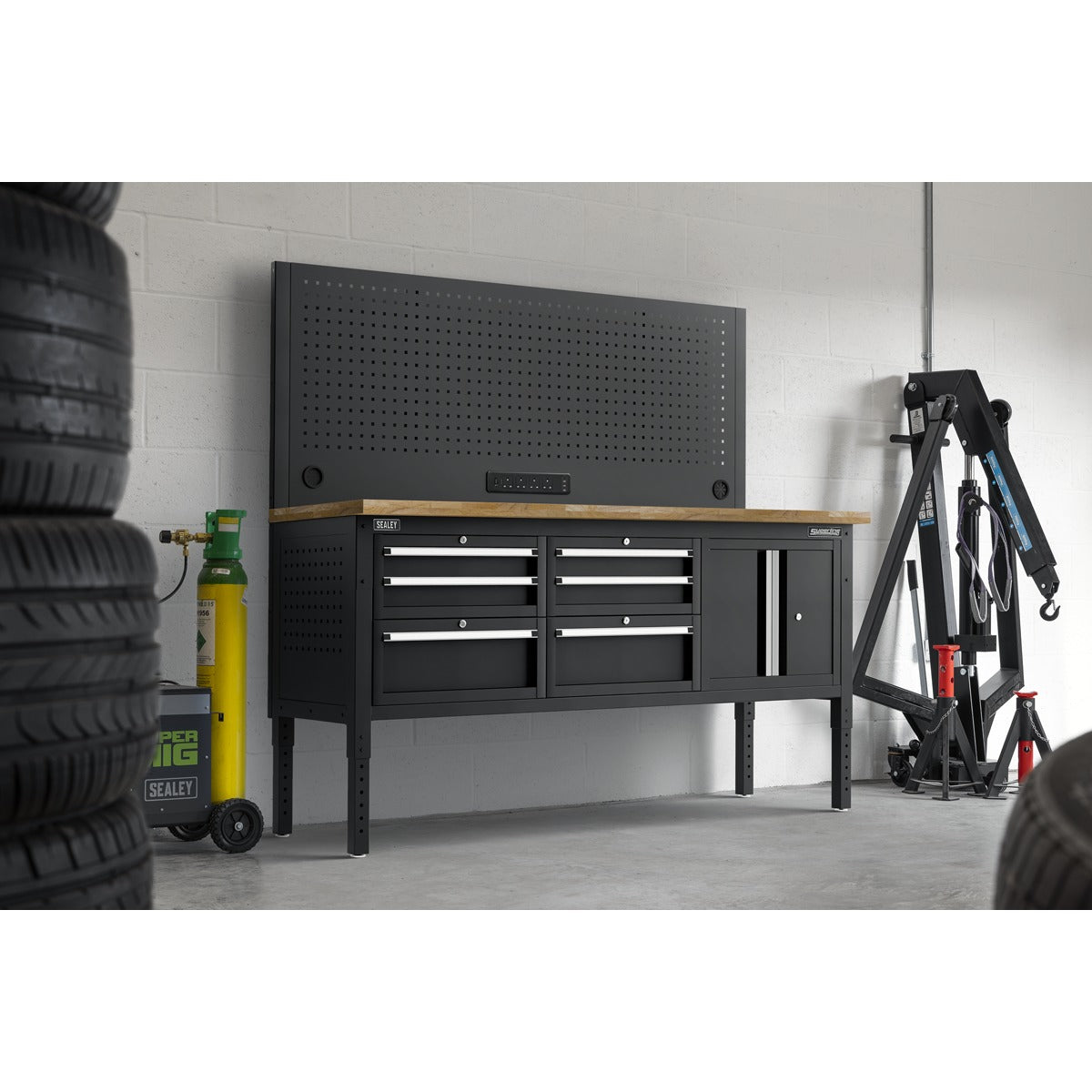 Superline PRO Modular Workbench with 6 Drawers & Cupboard Wooden Worktop 1830mm APMWB72COMBO2W