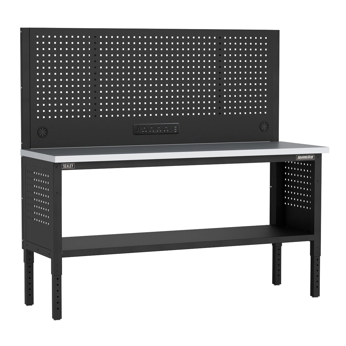 Superline PRO Modular Workbench with Pegboard Back Panel Stainless Steel Worktop 1830mm APMWB72COMBOSS