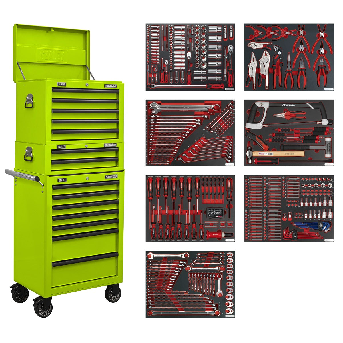 Superline PRO Tool Chest Combination 14 Drawer with 446pc Tool Kit - Green TBTPCOMBO7