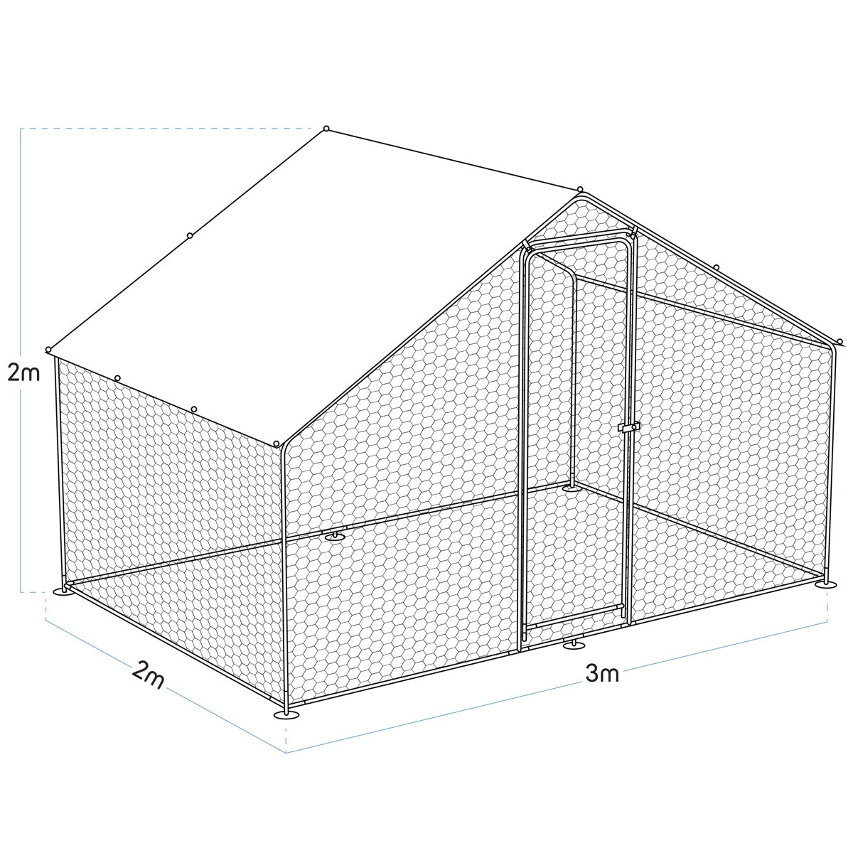 Dellonda Walk-In Galvanized Steel Chicken Run with Roof Cover & PVC Coated Chicken Wire DG278